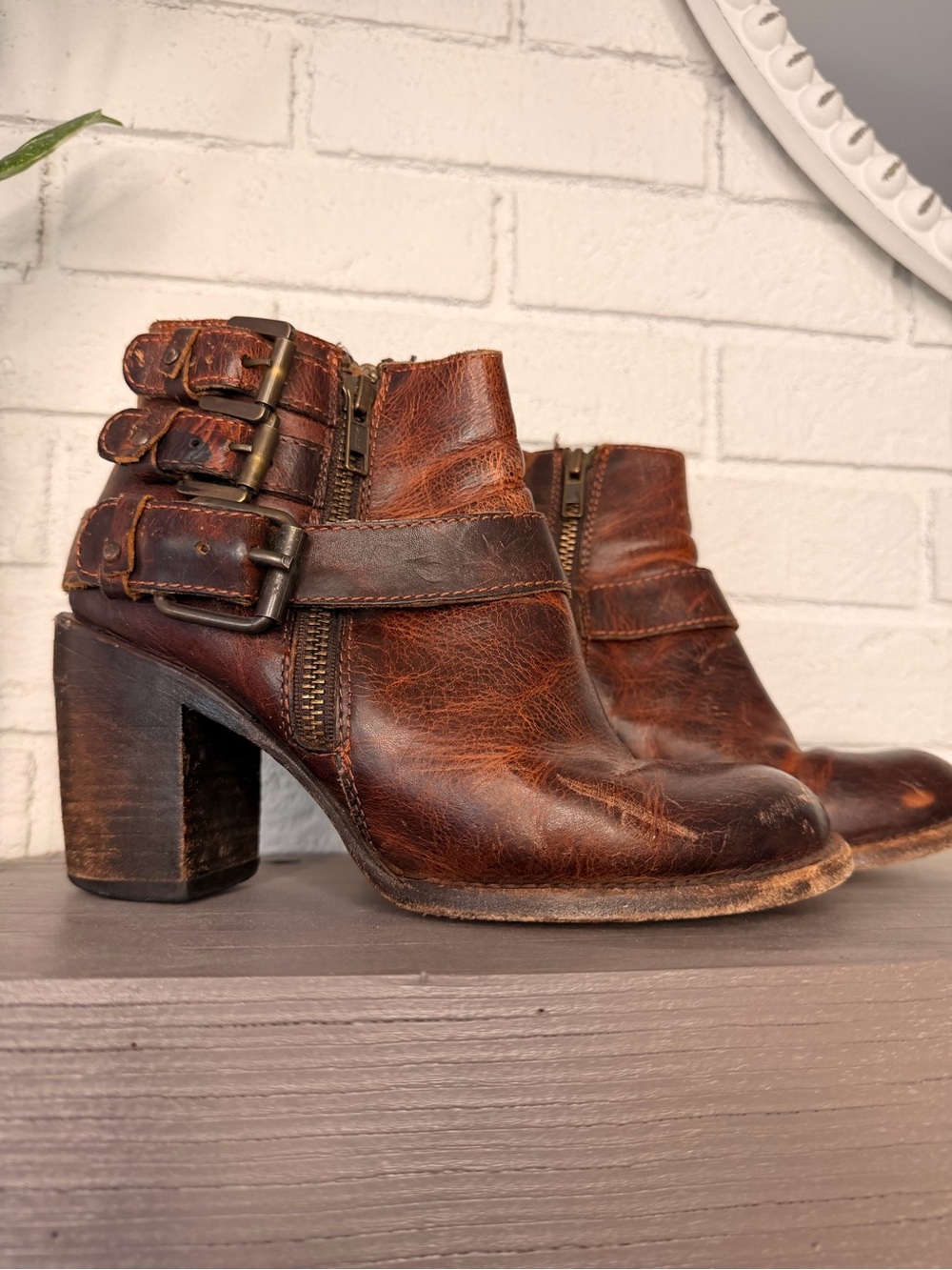 Freebird by Stephen Women's Brown Leather Ankle Booties with Buckle Detail. 6